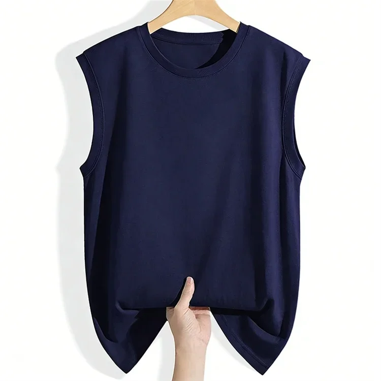 2026 Sommer Baumwoll-Tanktop mit O-Ausschnitt, ärmellos, einfarbig, gerippte Ärmelbündchen, locker sitzend, lässig, vielseitig, Streetwear-Camisole für Damen – Detail 7
