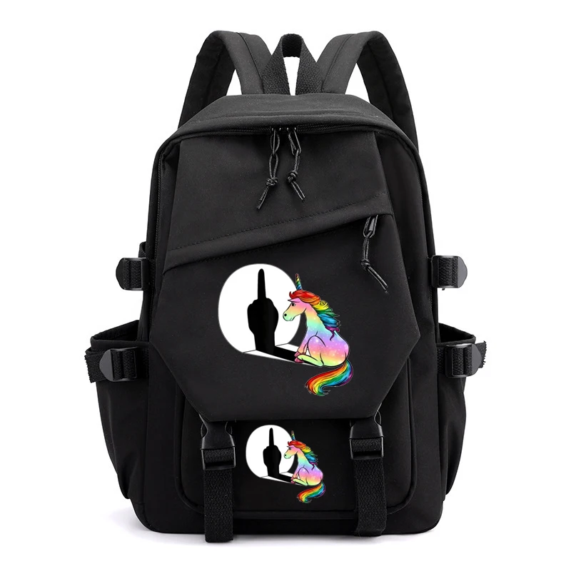 

New Fashion Backpack for Junior High School Students Graphic Unicorn Middle Finger Anime Cartoon Backpack Mochila Backpack Bags