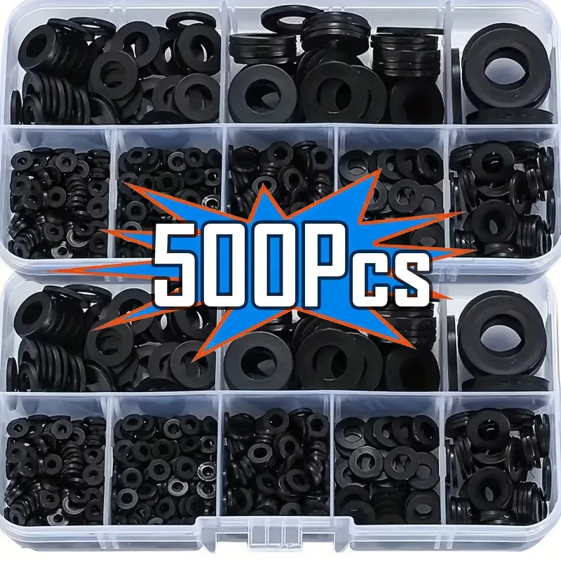 500pcs Nylon Plastic Washer Flat Assortment Set with 8-size Safety Plates M2 M2.5 M3 M4 M5 M6 M8 M10 Nylon Sealing Washers