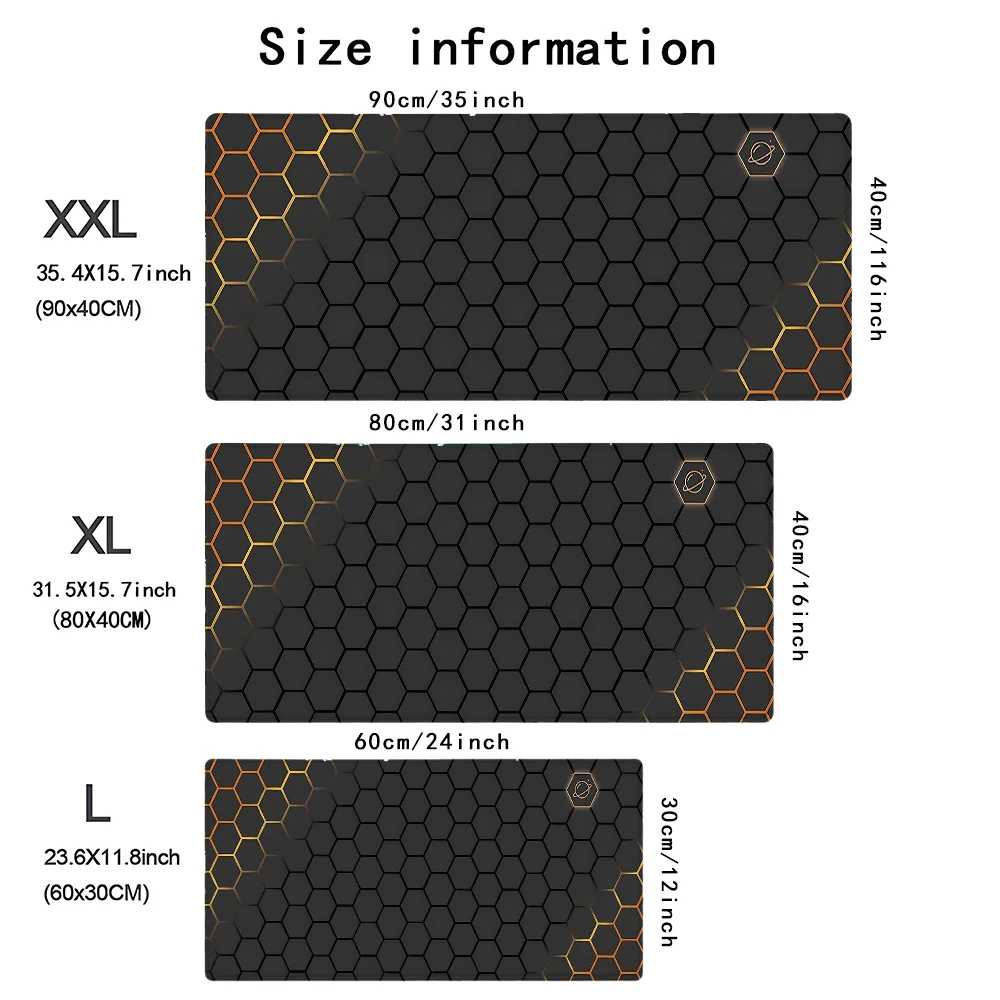 Large Mouse Pad Geometry Design Desk Pad Black E-sport Mousepad With Non-Slip Rubber Base Stitched Edge Deskpad for Work