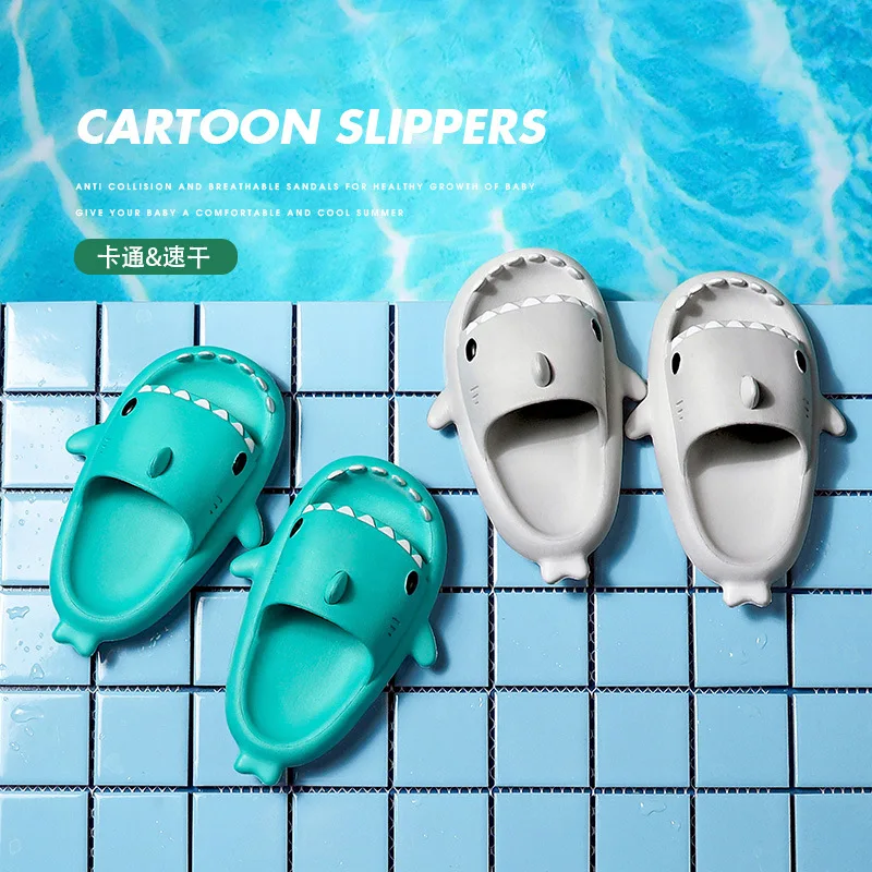 Kids Shark Slippers Bathroom Platform Sandals Outdoor Flip Flops Summer Supersoft Cloud Slipper Children Baby Eva Slides Shoes