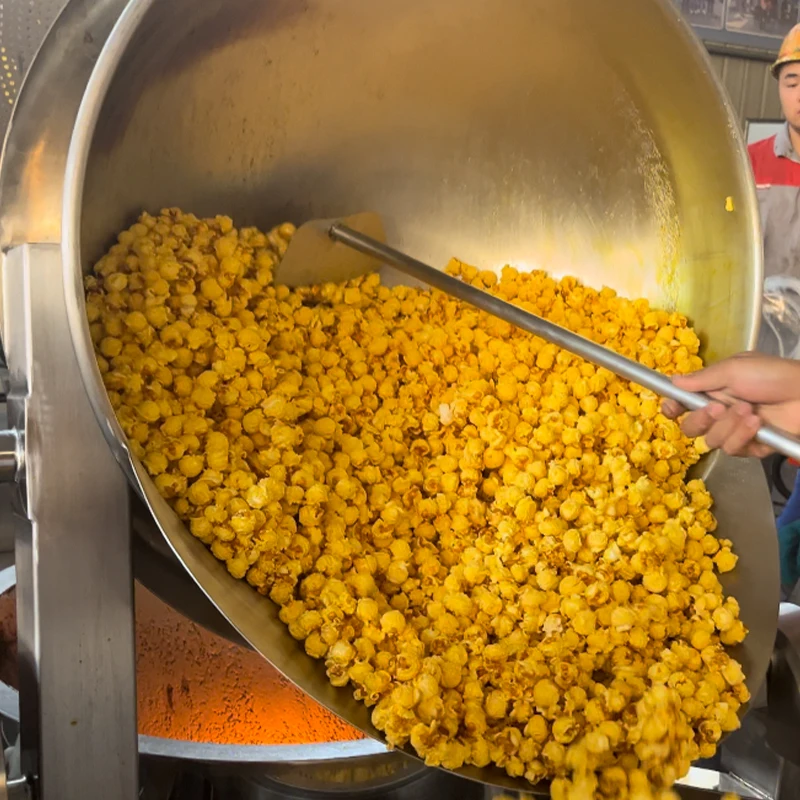 China Gran industrial comercial automático profesional caramelo eléctrico pop maíz línea de producción de palomitas de maíz de gas que hace la máquina