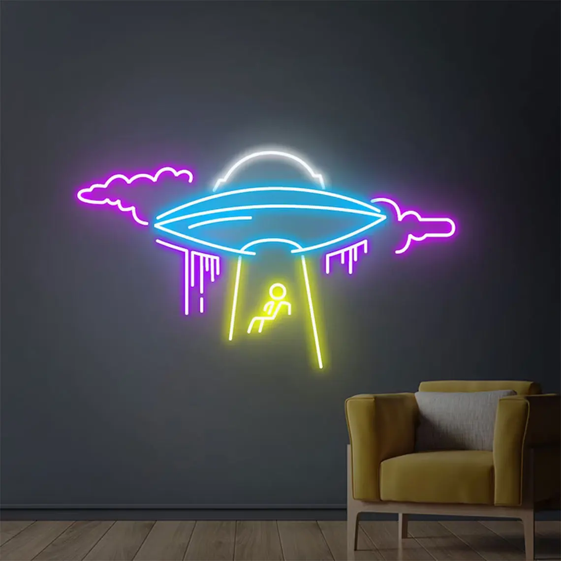 

Neon Sign Alien LED Night Sign Wall Art Hanging Cloud Neon Flying Kids Bedroom Night NeonCreative Club Bar Sign