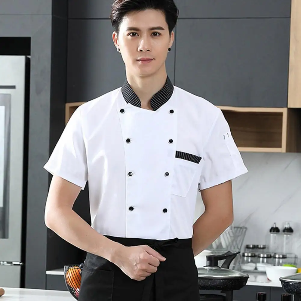 Fashion High Temperature Resistant Stand Collar Anti-pilling Summer Kitchen Chef Restaurant Uniform Chef Shirt Anti-dirty