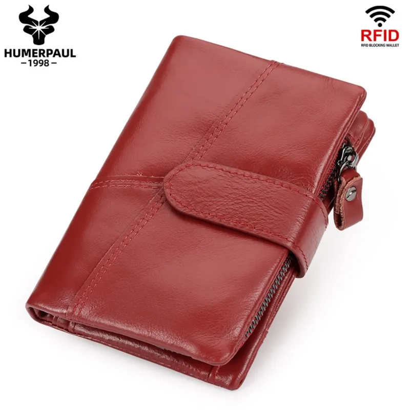 High-end Luxury Genuine Cowhide RFID Blocking Wallet for Women Multi-Slot Credit Card Bag with Fashion Zipper Buckle Coin Purse