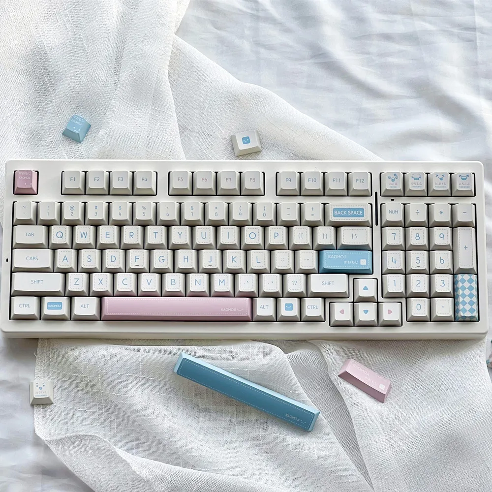 Original Design Mechanical Keyboard Keycaps KAOMOJI Milk White PBT 140 Keys For Outemu Gateron Kailh TTC Cherry Mx Switches