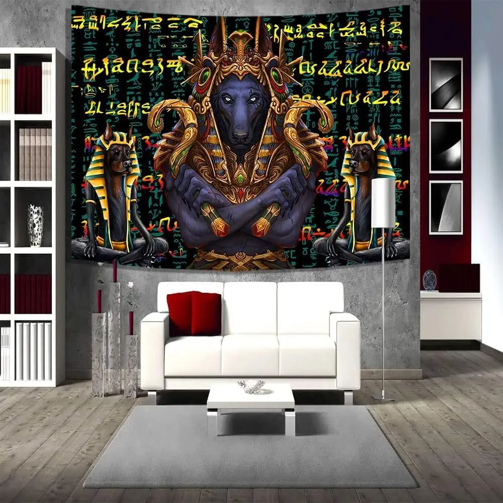 Ancient Egyptian Tapestry Anubis Egyptian God Mysterious Mythology Wall Hanging Wall Blankets Home Decoration for Bedroom Living