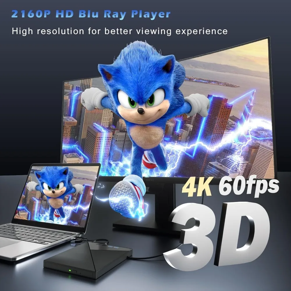 محرك بلو راي خارجي 7 في 1 USB3.0 Bluray Burner CD DVD +/-RW Player مع منافذ SD/TF محرك الأقراص الضوئية 4k متوافق مع Windows