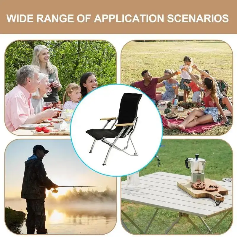 Outdoor Camping Chair Metal Frame Beach Dining Chairs With Armrest Heightened Chair Back Patio Chairs For Camping Lawn Yard