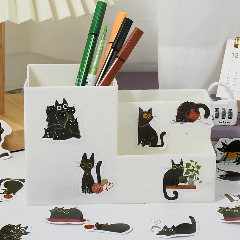 46pcs kawaii schwarze Katze Aufkleber ästhetisches Tagebuch Dekoration Scrap booking Briefpapier Scrap booking Schul material für Kinder