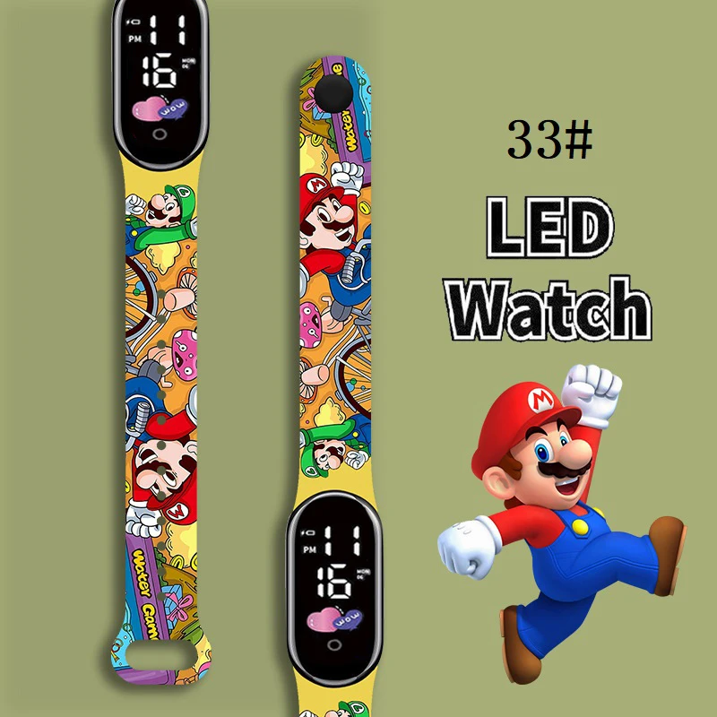 Mario Bros-relojes de figuras de acción para niños, pulsera deportiva, reloj Digital impermeable, Luigi, Princesa Peach, Yoshi, Bowser