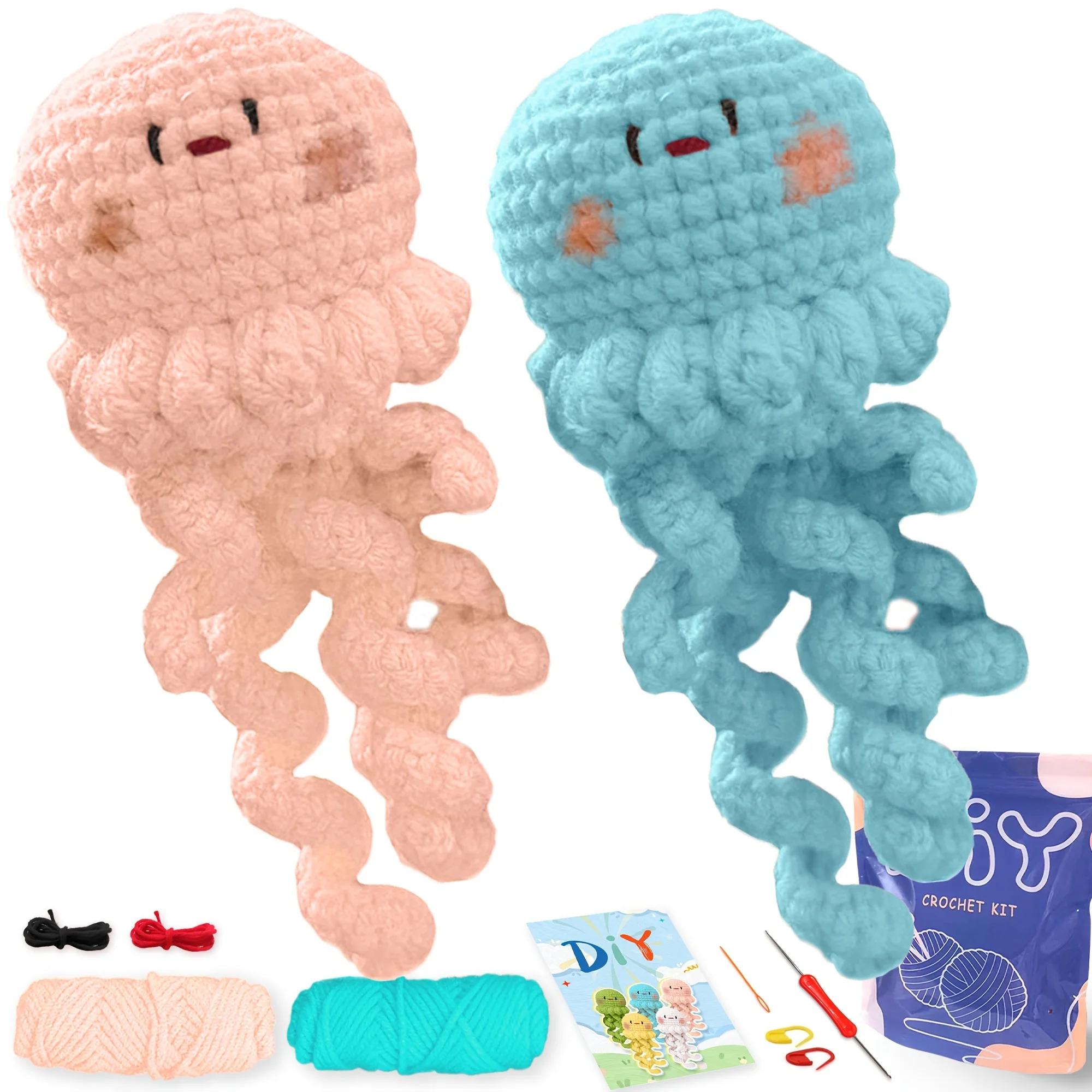 Paquete de material de ganchillo de medusas, lindo kit de animales de peluche de ganchillo, regalo de cumpleaños, kits de ganchillo para regalo