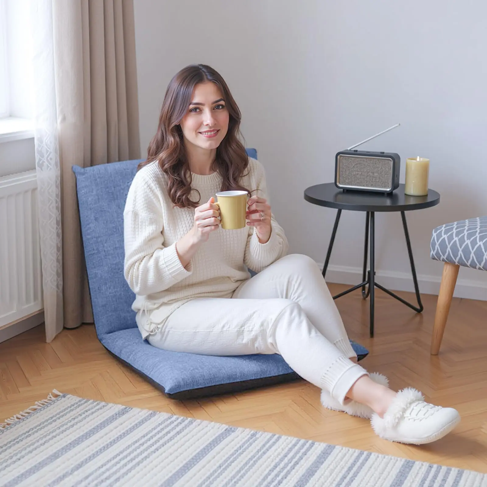 Silla de Piso Ajustable de 6 Posiciones, Lavable a Máquina, Plegable, con Respaldo Acolchado, Sofá Reclinable para Leer, Jugar y Meditar