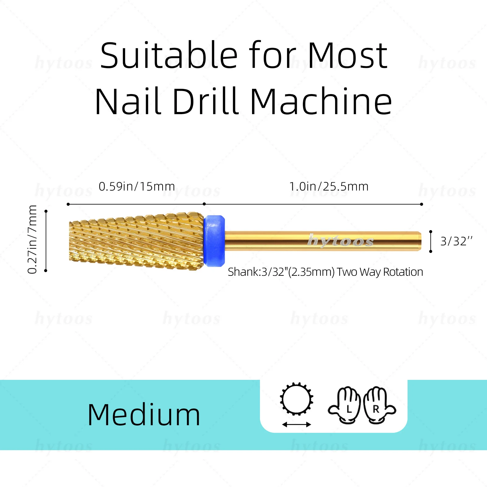 HYTOOS ゴールド テーパー型 5 in 1 ネイルドリルビット フラットトップ 超硬ネイルビット ジェル除去 電動ドリル ファイル マニキュア アクセサリー ツール