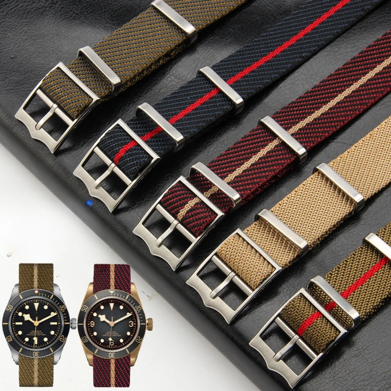 

High Quality Rugged Nylon Canvas One Piece Watch Band Straps Mens Military Style sport wristband single pass 20/22mm universal