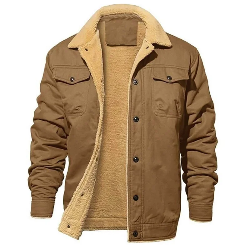 

Men's Jackets Winter Windproof Warm Casual Bomber Coat Solid Color Lined Flannel Outdoor Classic Soft Jackets Men US Size