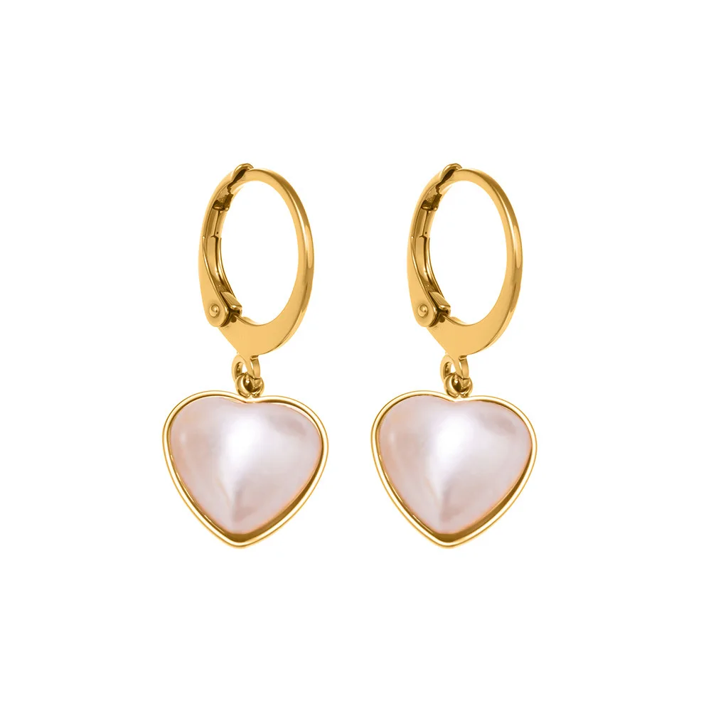 Niche design heart-shaped shell bead earrings, simple and light luxury, fashionable, versatile, stylish and personalized drop ea