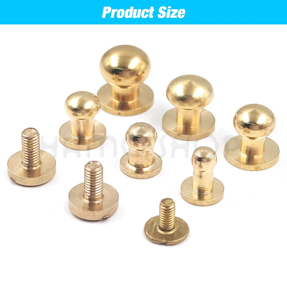 10pcs Solid Brass Button Belt Bag Chicago Screw Back Round Head Ball Post Studs Nail Rivets Leather Craft Accessory