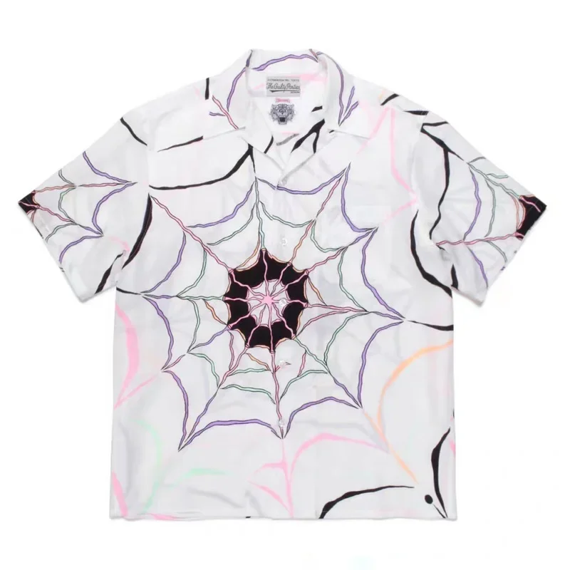 Camisa de manga corta para hombre y mujer, camisa de Color blanco y negro con estampado de telaraña WACKO MAR, estilo Hip Hop, combina con todo