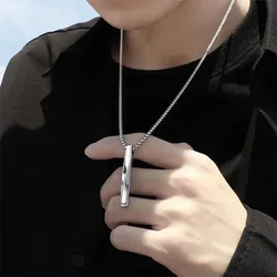 Fashion Rectangle Pendant Necklace Geometric Trendy Spiral Straight Titanium Steel Hip Hop Chain for Women Men