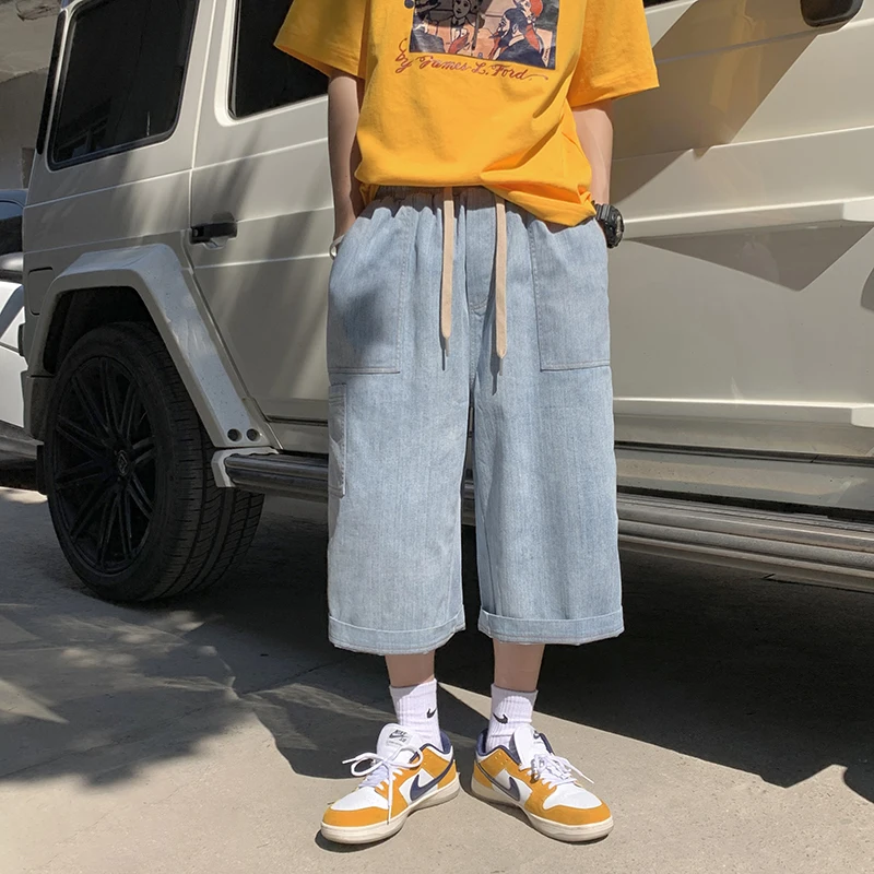 

Мужские джинсы American High Street 7/8 длины, облегающие, летние, свободные, прямые, в стиле рабочей одежды, модные, тонкие, с широкими штанинами