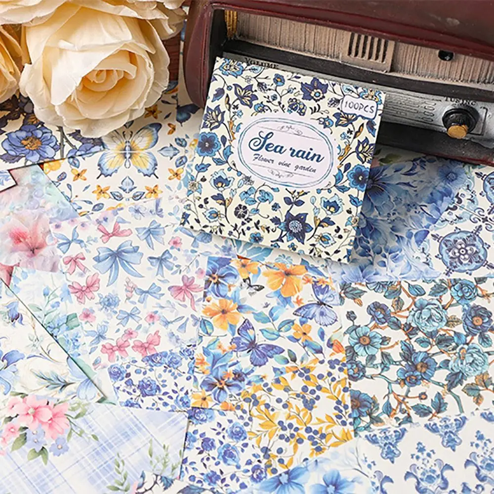 100Pcs Portable Flower Vine Themed Non-Sticky Notes DIY Stationery Message Notes Non-Sticky Memo Pad