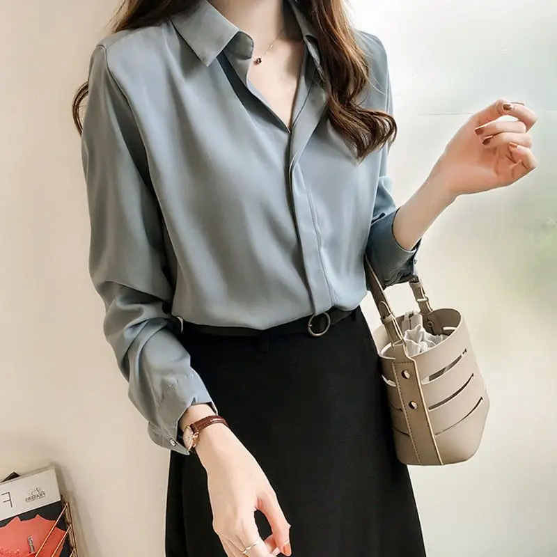 

White Chiffon Long Sleeve Shirt for Women Cleanfit Style Office Wear Autumn Fashion Light Mature Design Sense Commute Shirt