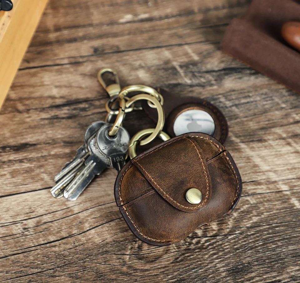 Retro-Rindslederhüllen für AirPods Pro 2 und Airtag, Leder-Ladebox, kabelloses Bluetooth-Zubehör mit Schlüsselanhänger – Detail 7