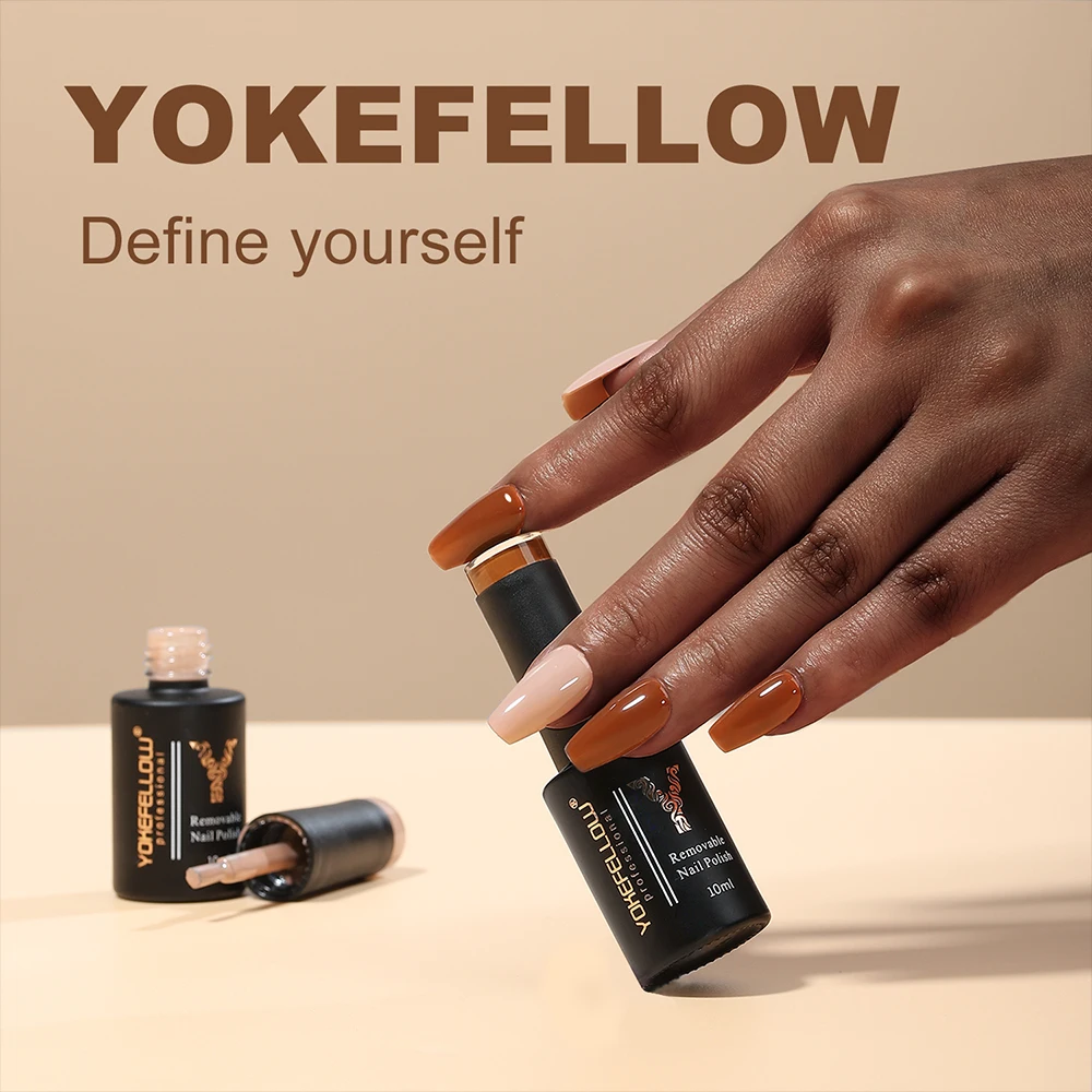 YOKEFELLOW Semi Permanent Gel Nail Polish Trendy Fall Nails Long Lasting Glossy UV LED Varnish Gel Brown DIY Autumn Nail Art Gel