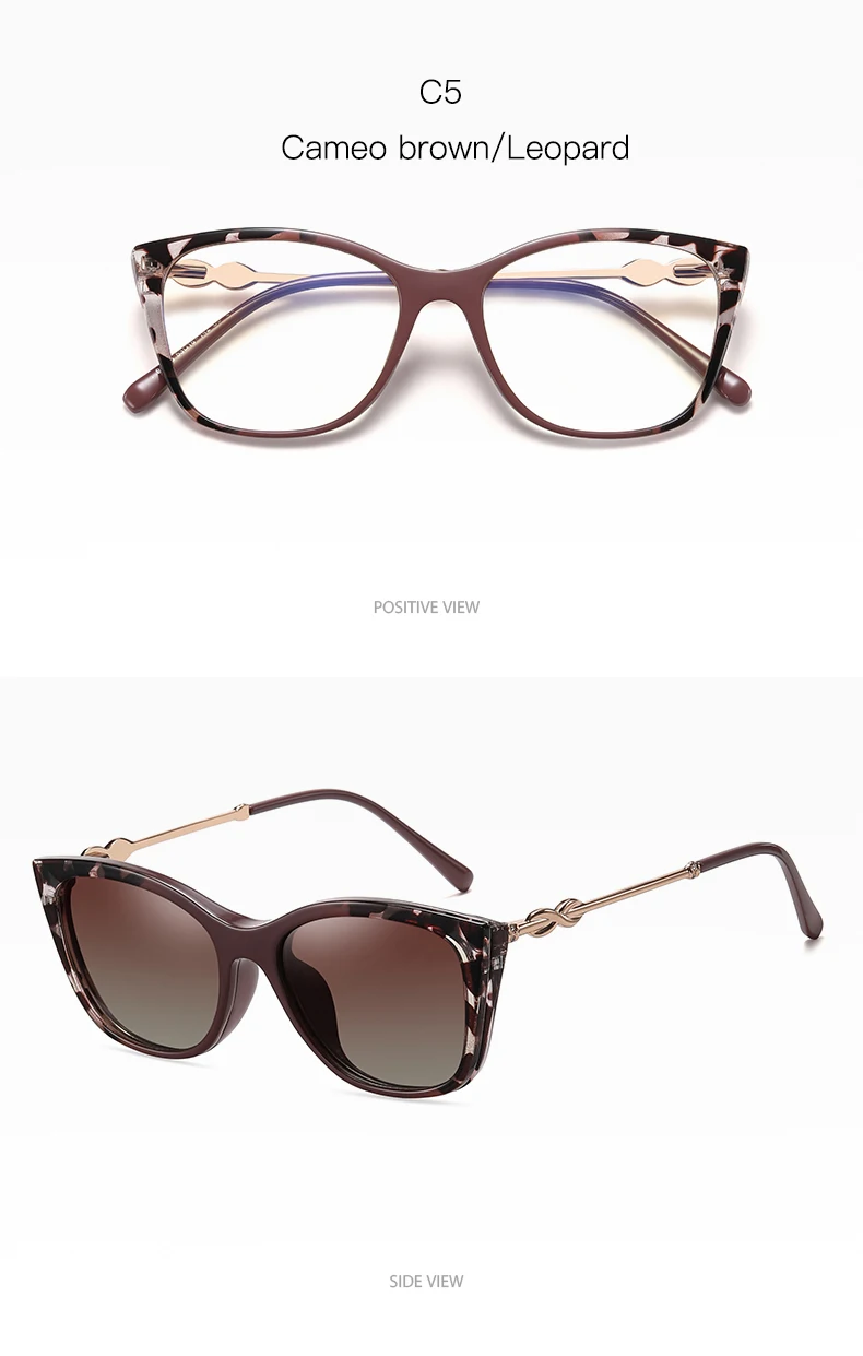 Magnetische polarisierte Sonnenbrille für Damen, modisch, Cat-Eye, 2-in-1-Clip auf Damen, Anti-Blaulicht-Brillengestelle, TR90-Metallbrille – Detail 20