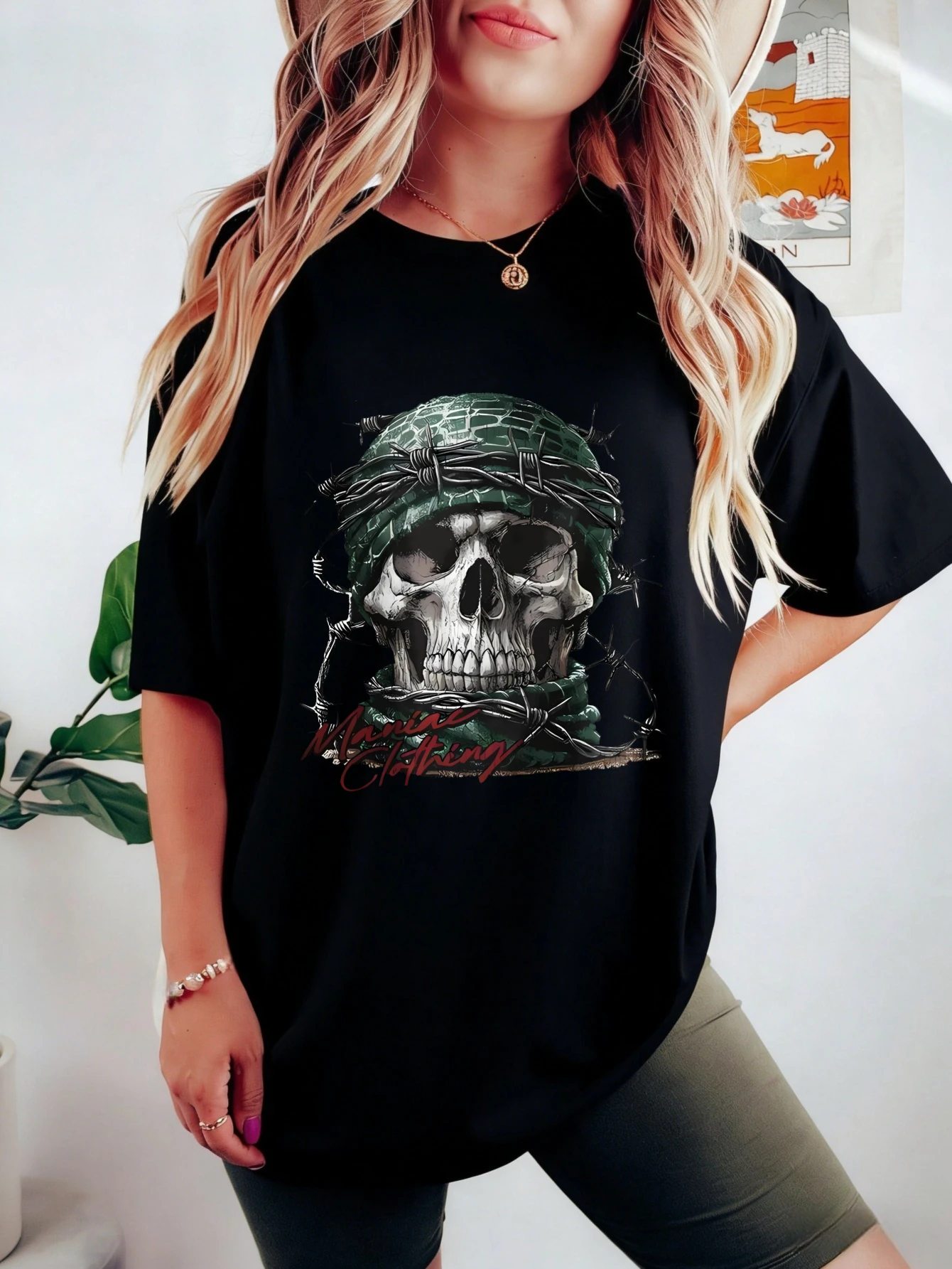 

Women's Oversized Skull Graphic Cotton Short Sleeve T Shirt - Casual Summer Streetwear Tee for Women