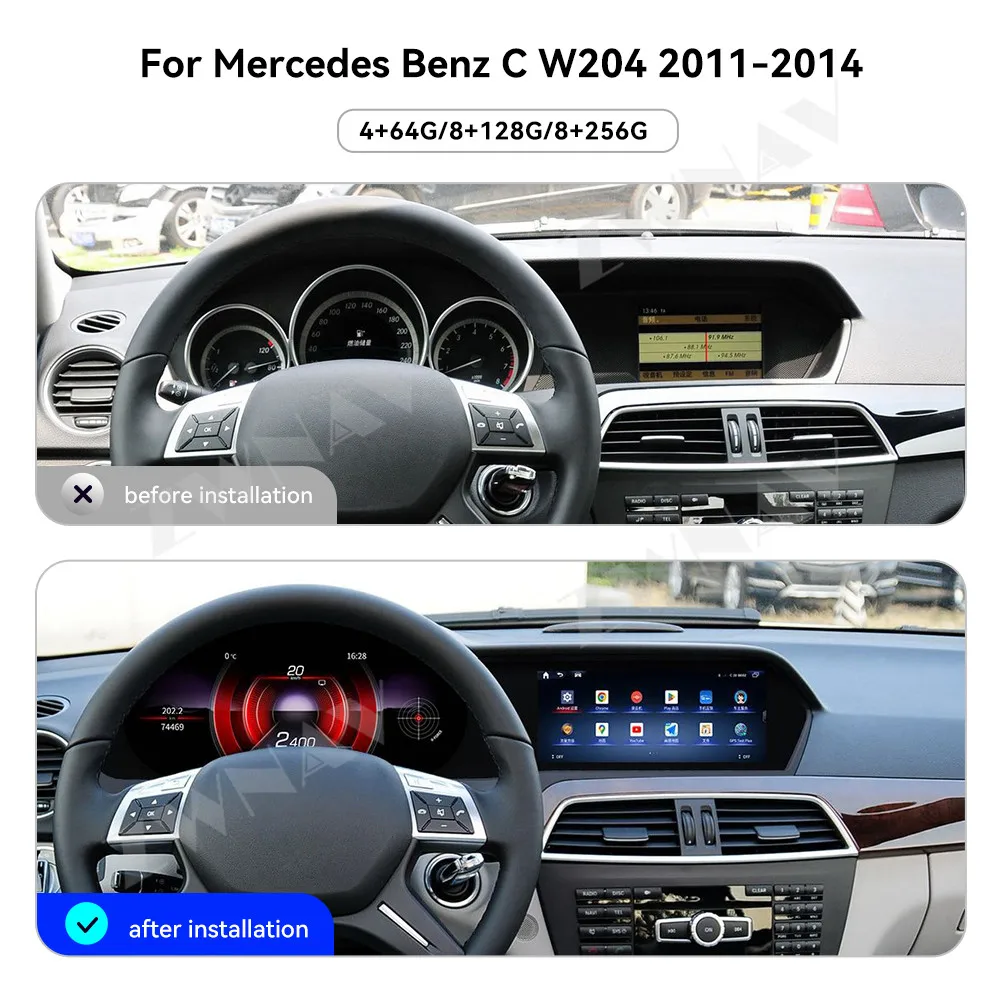 Radio Android Mercedes W204 12.3 cala z Wireless CarPlay i HD