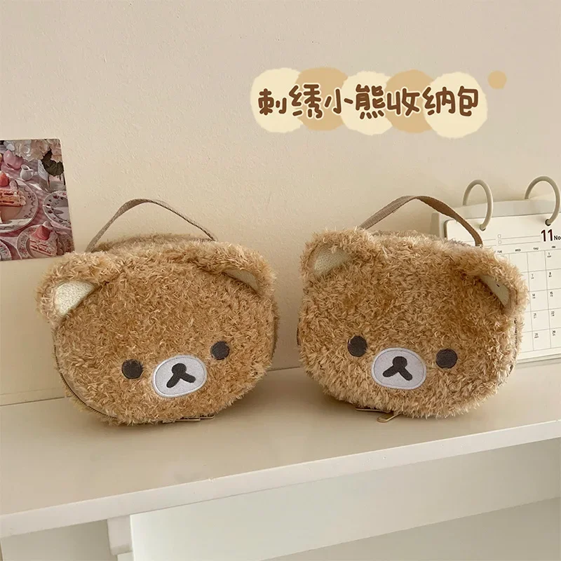 กระเป๋าแต่งหน้าลายการ์ตูนหมีน่ารักสำหรับผู้หญิง กระเป๋าใส่อุปกรณ์อาบน้ำและกระเป๋าเก็บของแบบพกพาขนาดใหญ่