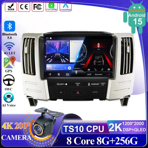렉서스 RX300 RX 330 RX400 2004-2008용 9인치 안드로이드 오토 GPS 네비게이션 카플레이 지원 카 라디오 멀티미디어 NO 2din DVD 헤드 유닛