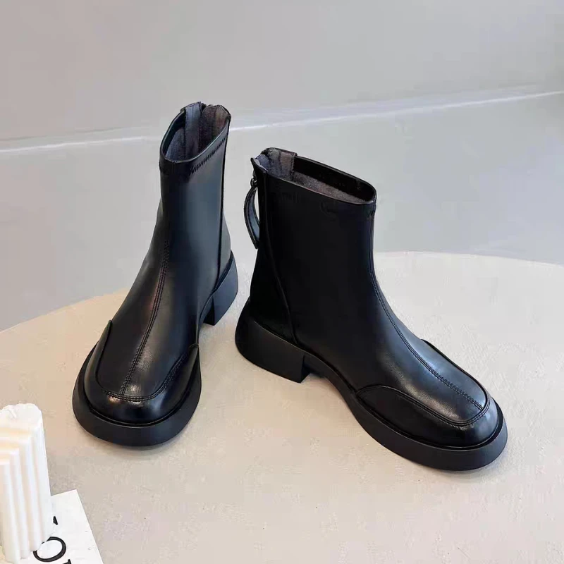 Bottes de rinçage rondes pour femmes, chaussures à plateforme pour femmes, talons bas, mode britannique rétro, automne et hiver, nouveau