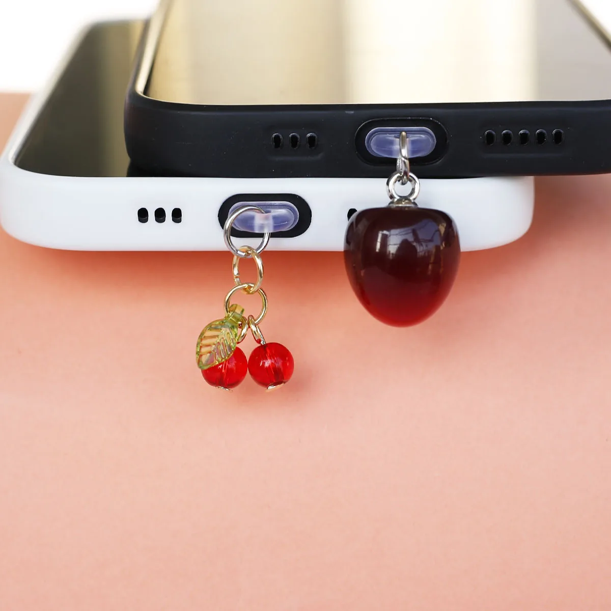 

1pc 3d Cherry Peach Phone Dust Plug Hanging Pendant Accessories Decoration For Iphone Type-c Port Dust Cover Cute Beautiful