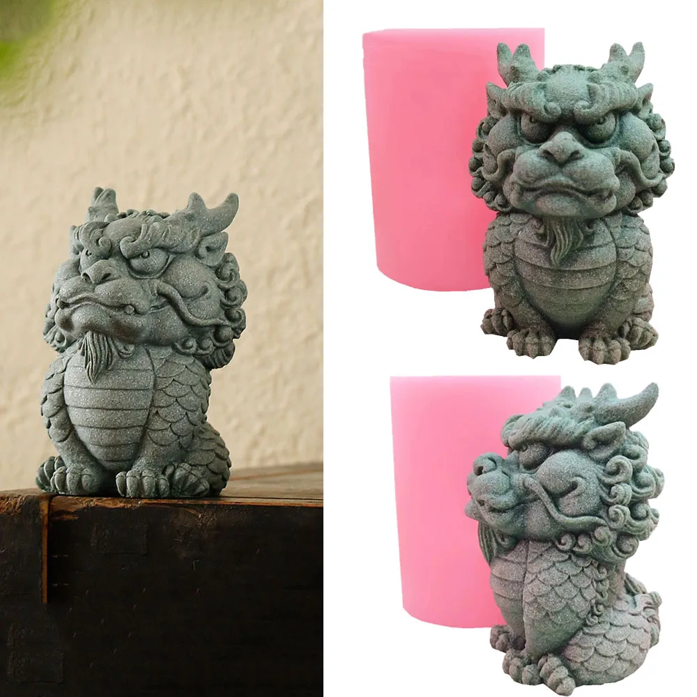 Large Chinese Dragon Silicone Mold for Plaster Ornament,Cement Crafts, Concrete Fish Tank Decoration Crafts, Large Candle Molds