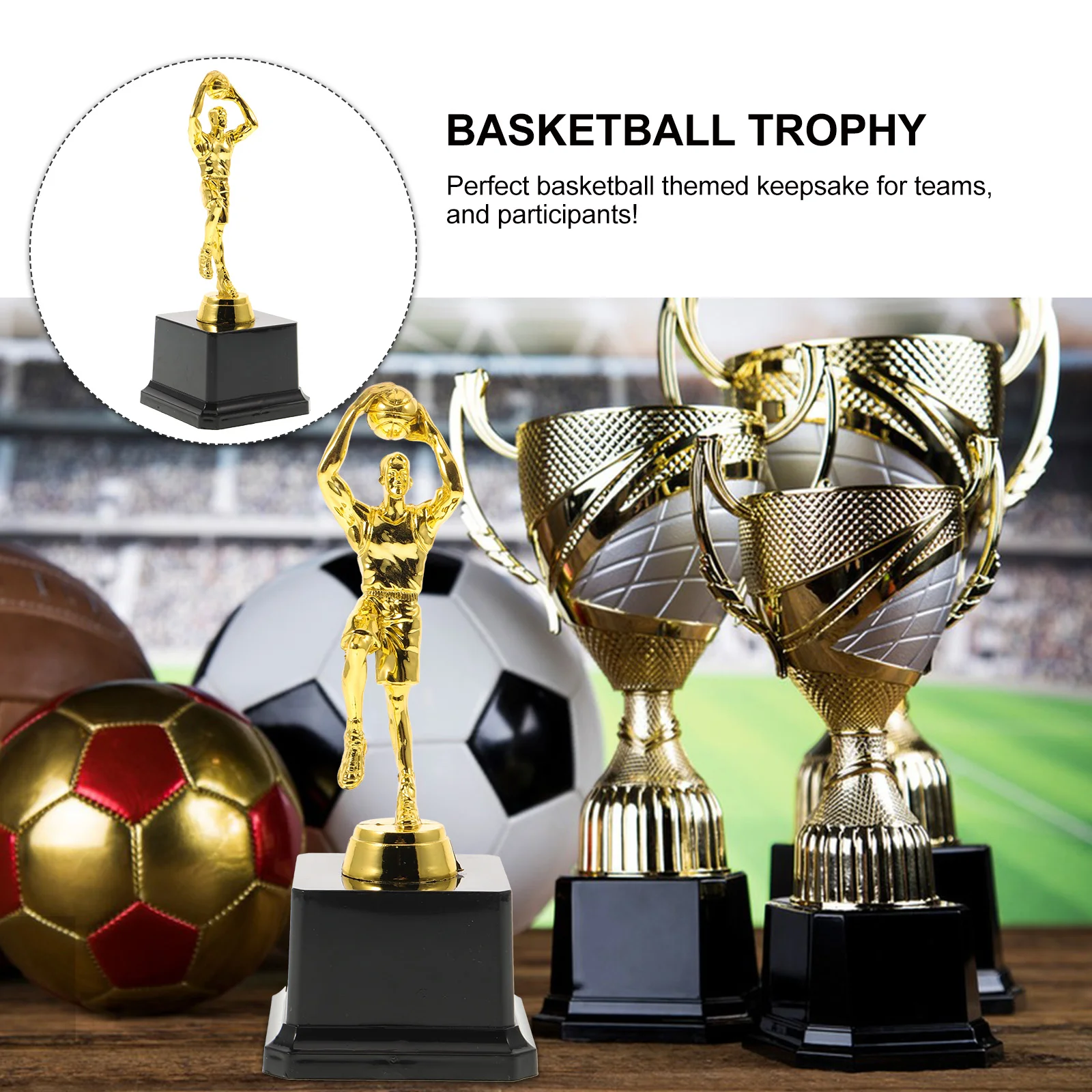 Basketball Trophies Plastic Basketball Figure Trophy Prime for Tournaments Competitions (Golden) basketball player trophy