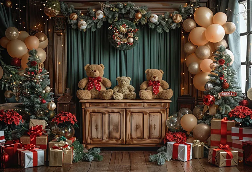 Mehofond Photography Background Winter Christmas Bear Gifts Xmas Trees Kids Family Holiday Portrait Decor Backdrop Photo Studio