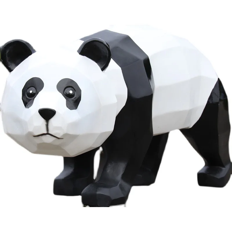 

Outdoor garden decoration simulation panda sculpture abstract geometric block surface zoo