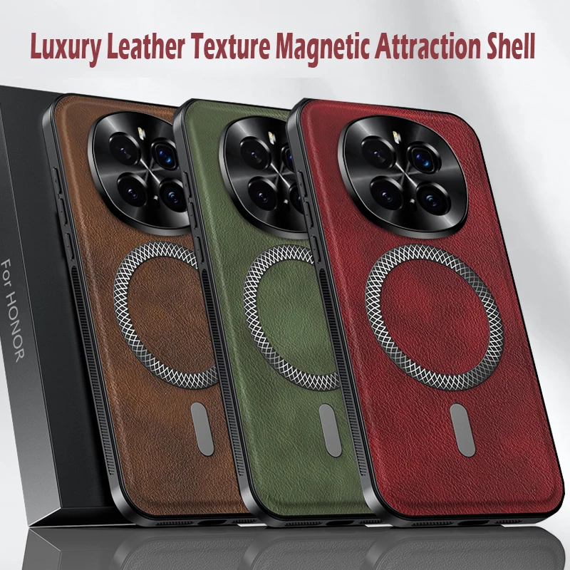 Funda de cuero PU de lujo para Honor Magic7 Pro Magsafe protección de lente magnética cubierta a prueba de golpes para Honor Magic6 Pro Magic5 Pro