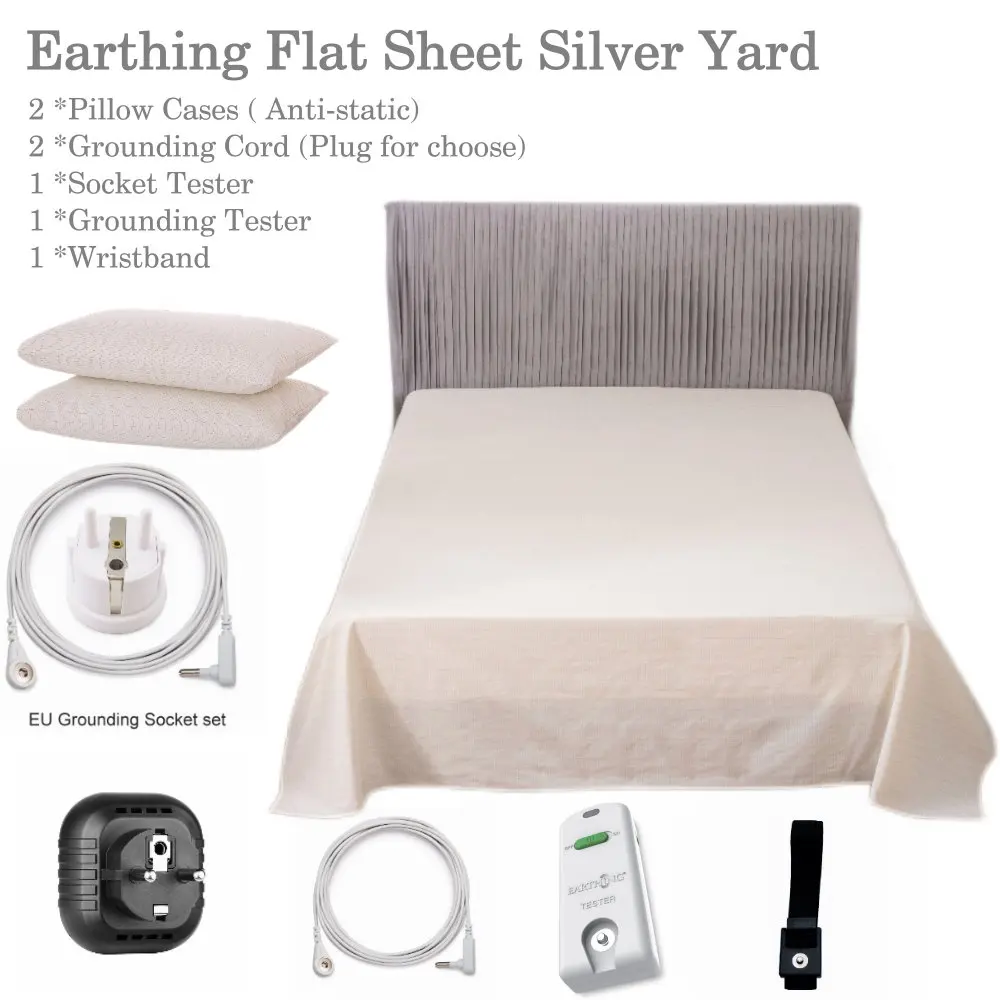 

EARTHING Flat Sheet with 2 pillow cases Beige color Nature Cotton Silver Grounding Energy EMF protection better sleep