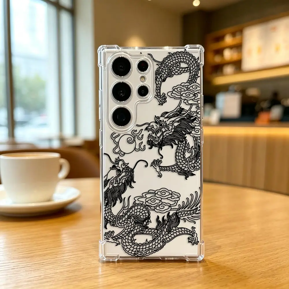 Cartoon Dragon Tiger Clear Phone Case For Samsung A15 A16 A17 A23 A25 A26 A27 A32 A36 A37 A51 A52 A53 A54 A55 A56 A57 A73 Cover