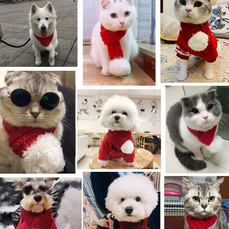 Winter Warm Knitted Pet Scarf Christmas Dog Scarf Collar New Year Pet Scarf for Small Medium Dog Teddy Chihuahua Dog Accessories