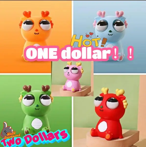 Um dólar dois dólares mesmo brinquedos populares engraçado criativo pequeno dragão brinquedo bulhando olhos pequeno dragão alívio do estresse presente