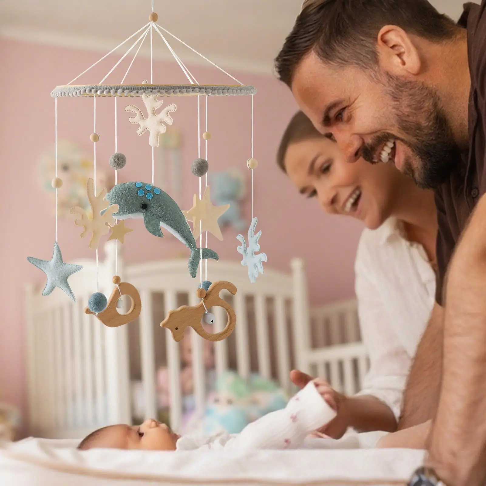 Baby Mobile Wal Kinderzimmer Mobile Windspiel für Kinderzimmer Dekor Kinderzimmer Schlafzimmer Mädchen Spielen Wand Geburtstag Weihnachten