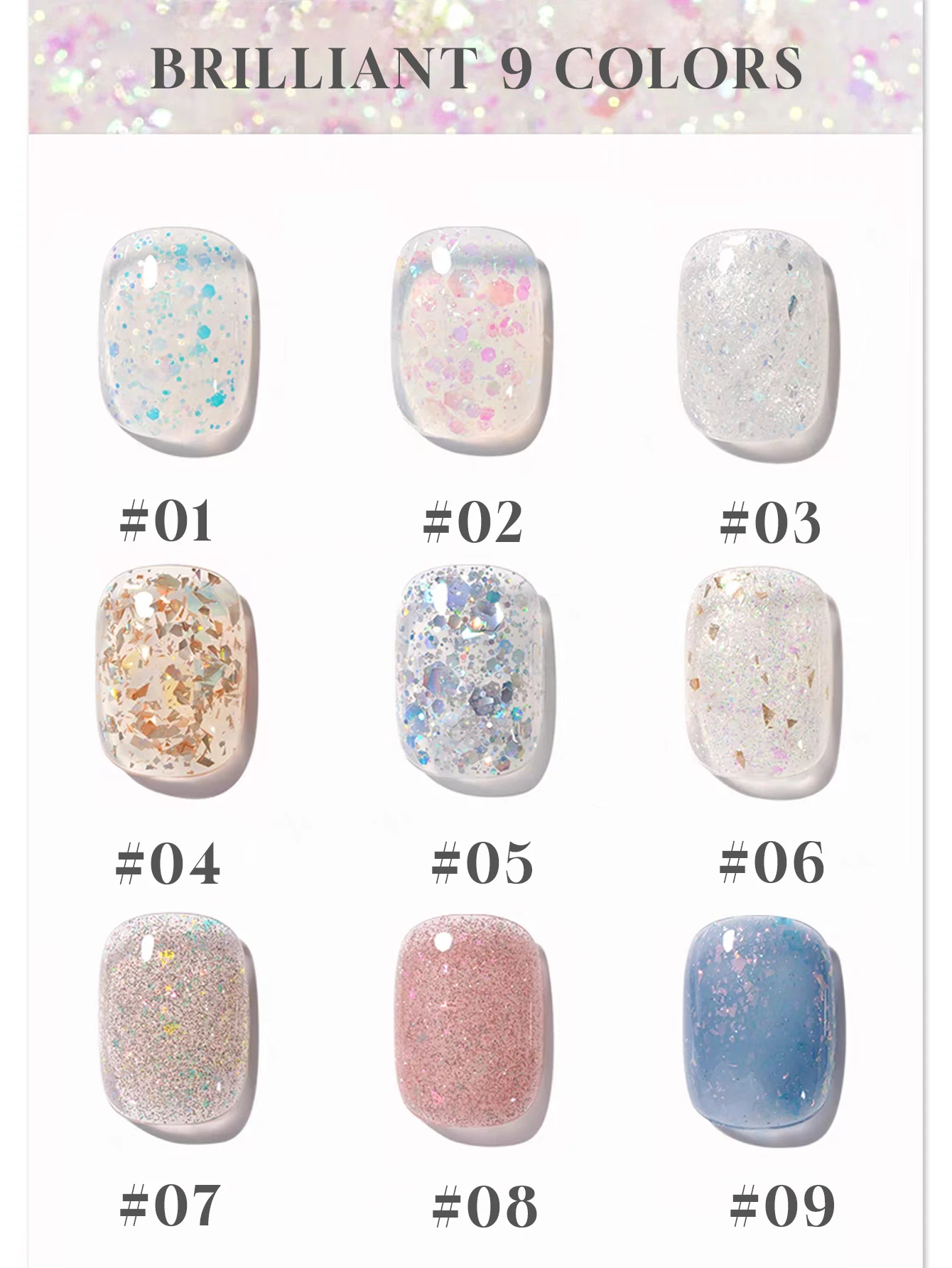 1/9PCS Nail Art Colorful Glass Paper Sparkling Kaleidoscope Fine Glitter Powder Cloud Brocade Crushed Diamond UV Gel Nail Polish