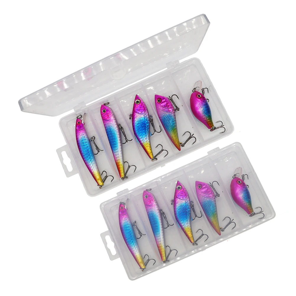 

Набор из 5 пластиковых твердых приманок: воблеры-минноу, карандаши, VIB, попперы, крэнкбейты для озер, рек и прибрежной рыбалки, размеры 8.5/7.5/6.5 см