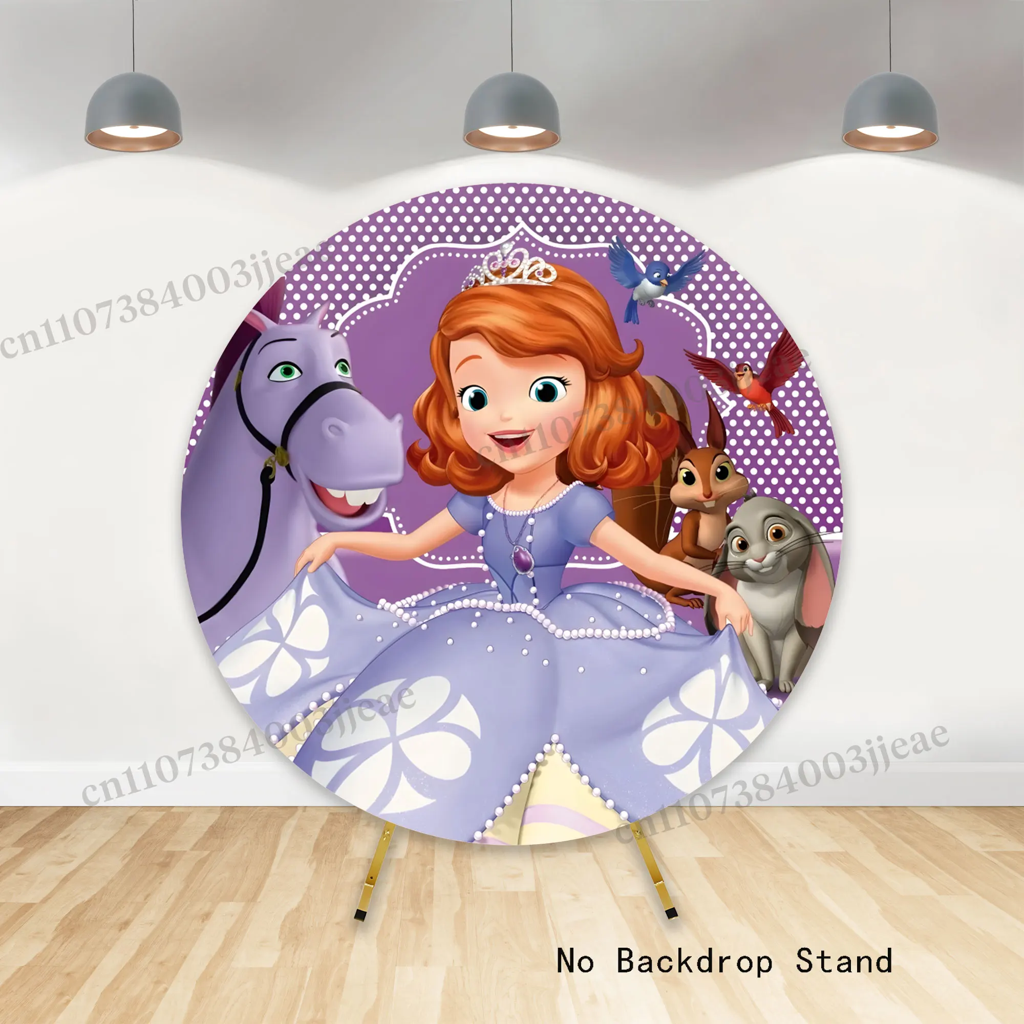 Sofia the First Round Backdrop Baby 1st Birthday Party Girls Shower Photography Backgrounds Decor Cylinder Covers Photo Banner