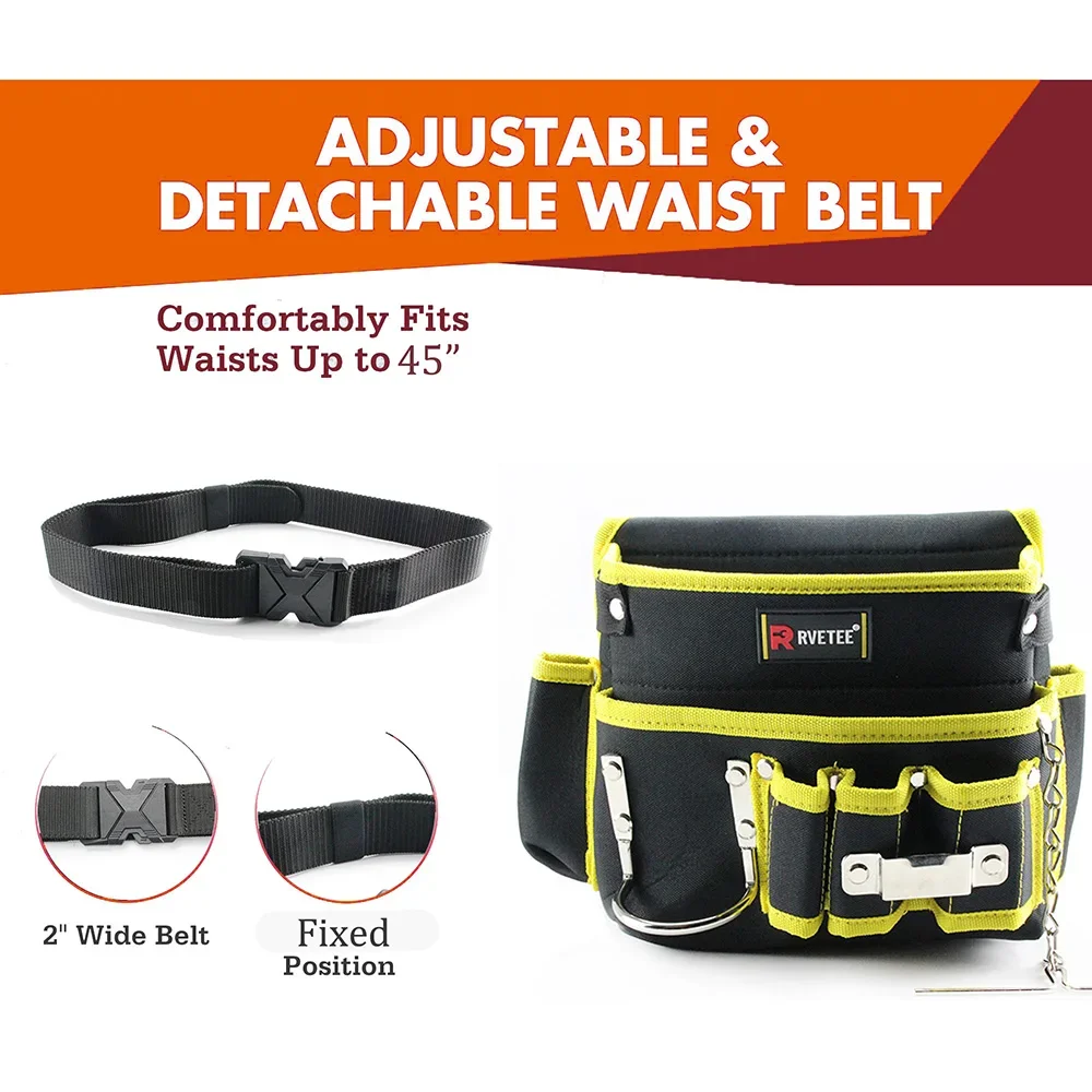 RVETEE Tool Belt Bag with Back Hook Multifunction Upgrade Belt for Tool Pouch Electrician Tool Organizer Man Gift